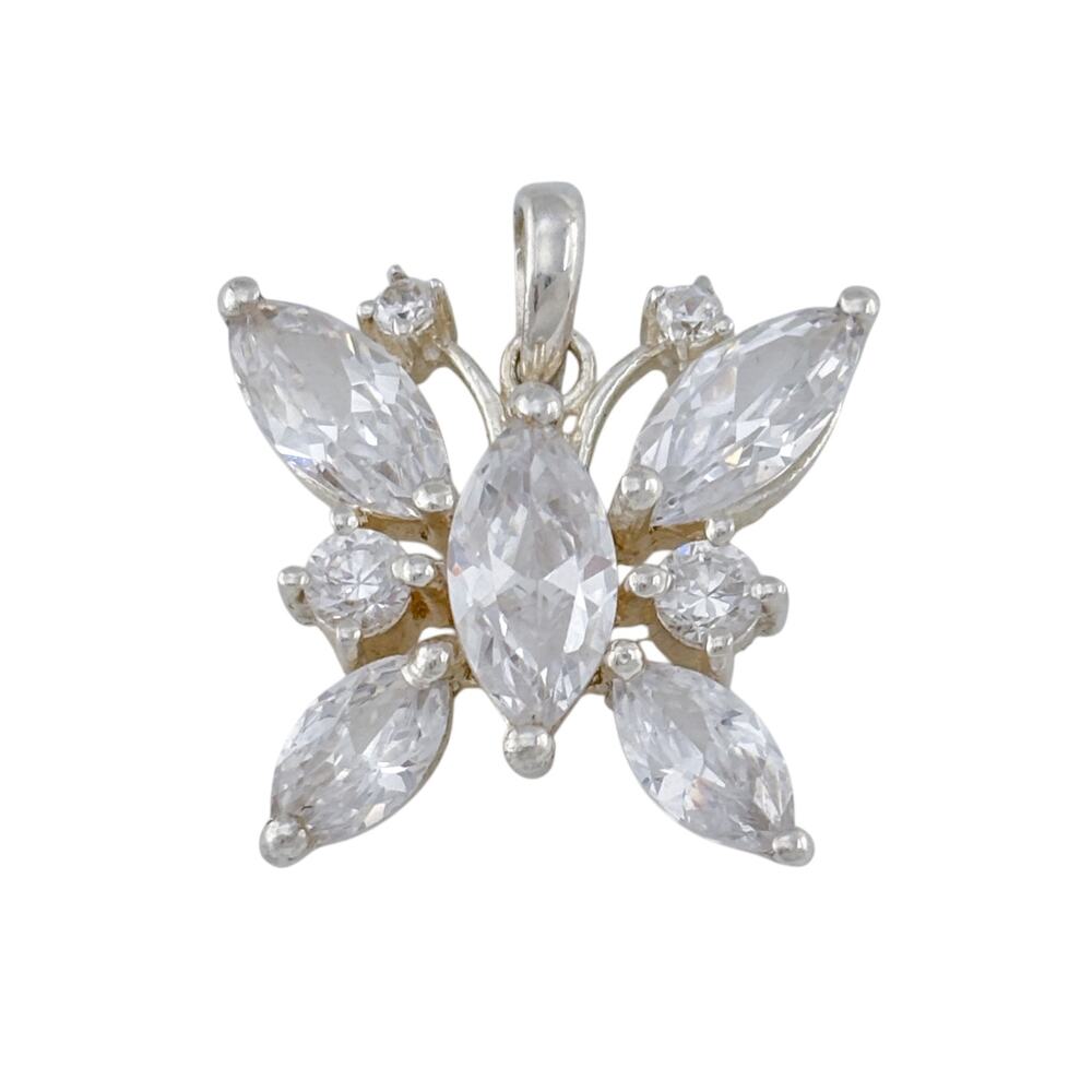 Vintage Lenox Sterling Silver 925 Butterfly Crystal Cluster Pendant - Picture 3 of 9